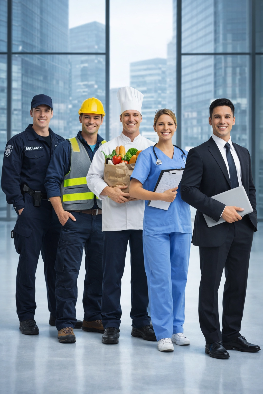 Equipo de profesionales con uniformes para empresas